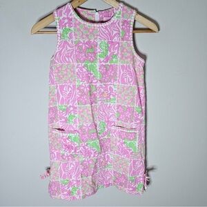 Lilly Pulitzer Vintage Girls Classic Shift Dress Patchwork Pink Green 12